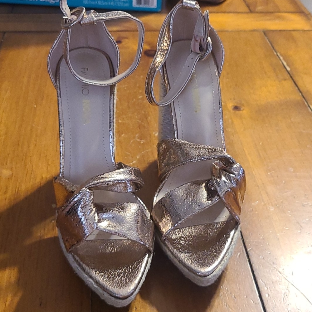 Rose gold open toe heels
